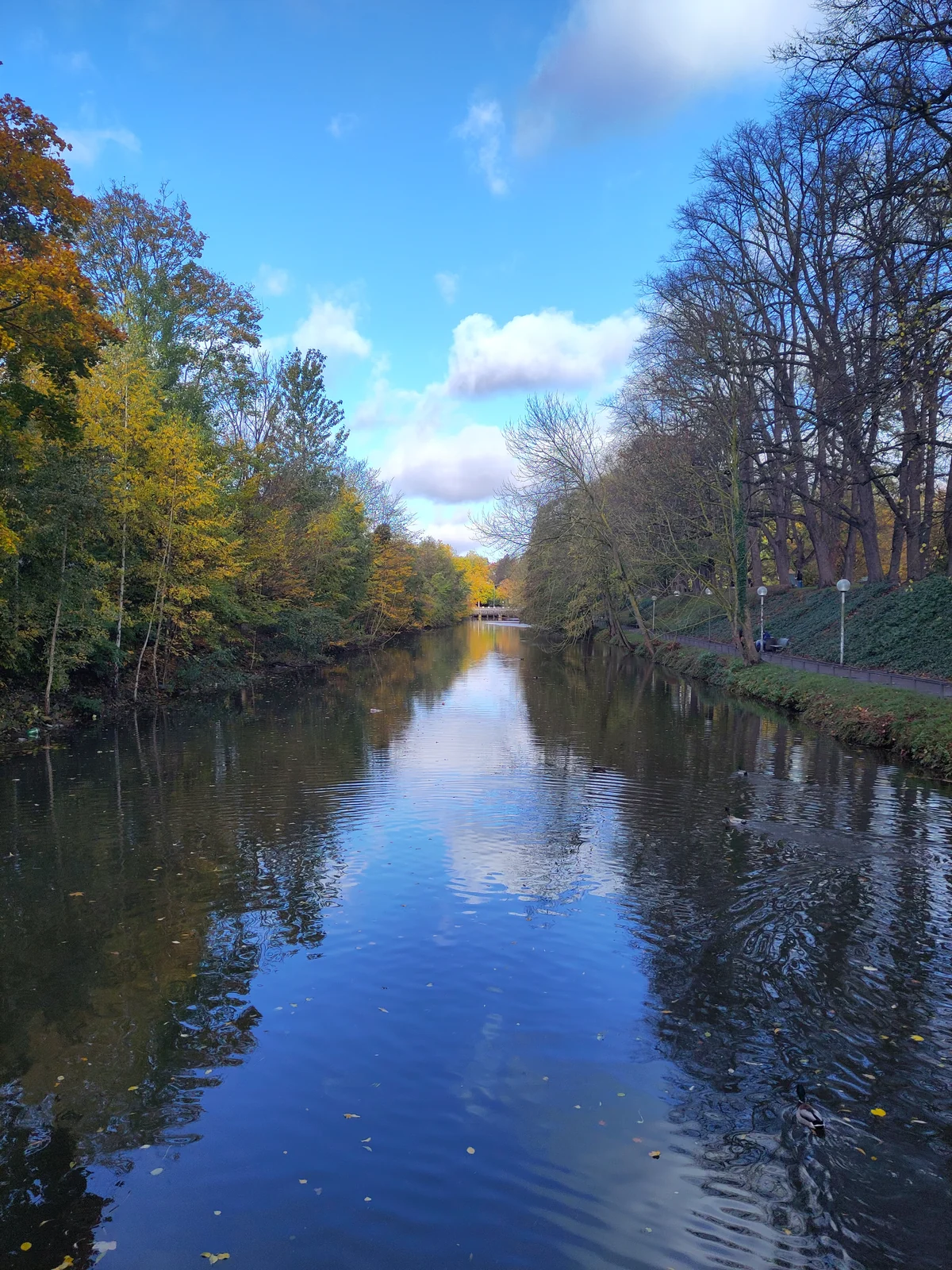 Autumn walk along the Haseuferweg promenade beside the historic ramparts