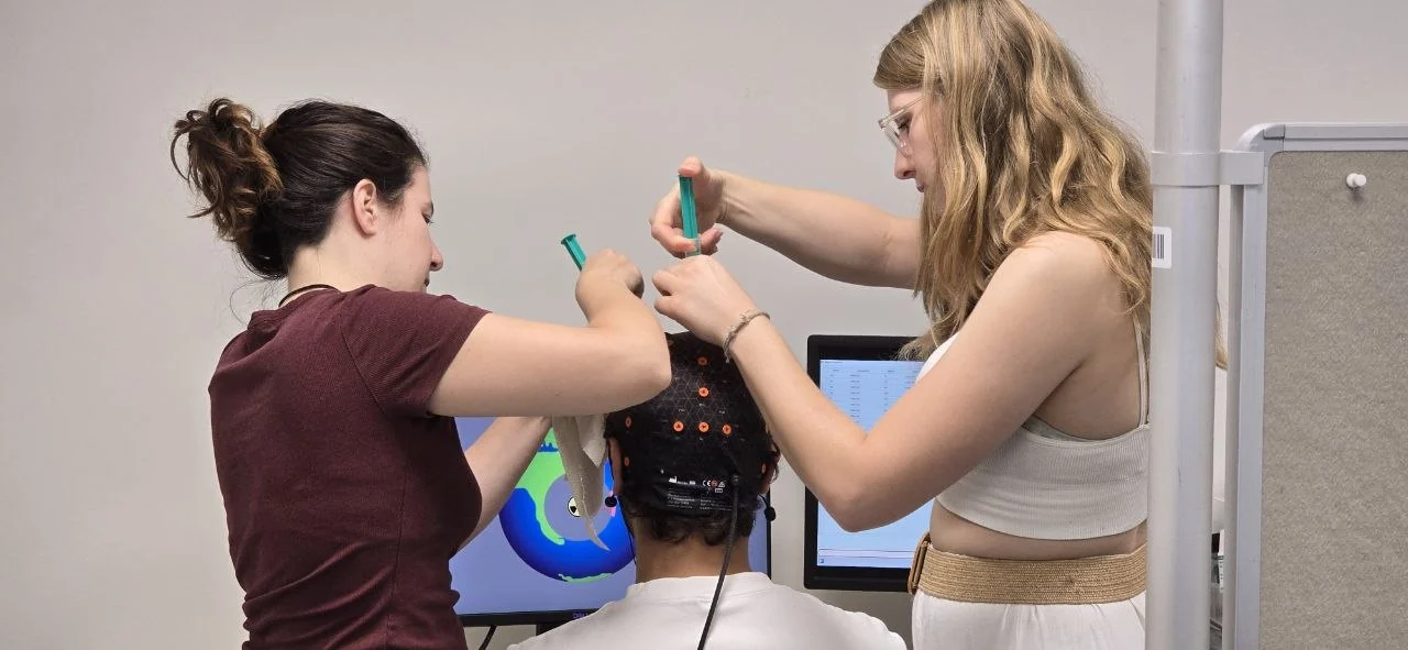 Fitting an EEG cap for the study
